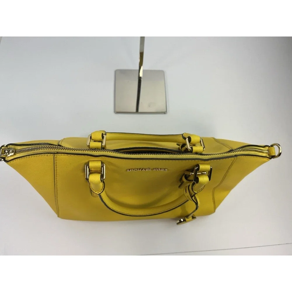 Michael Kors Ciara Large Saffiano Leather Top Zip Satchel Tote Bright Yellow